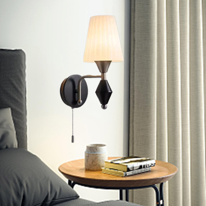 Traditionelle Vintage Zylinder Eisen Holz Glas 1-Licht Wandleuchte für Wohnzimmer 