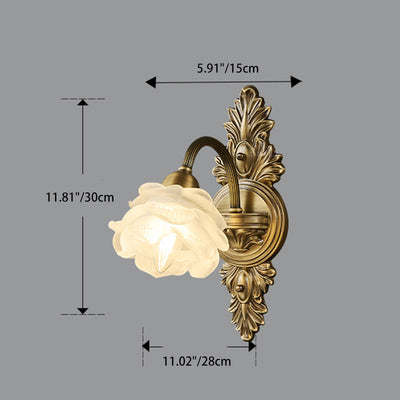 Lámpara Aplique de Pared de 1 Luz de Vidrio de Cobre con Flor Europea Tradicional Para Sala de Estar 
