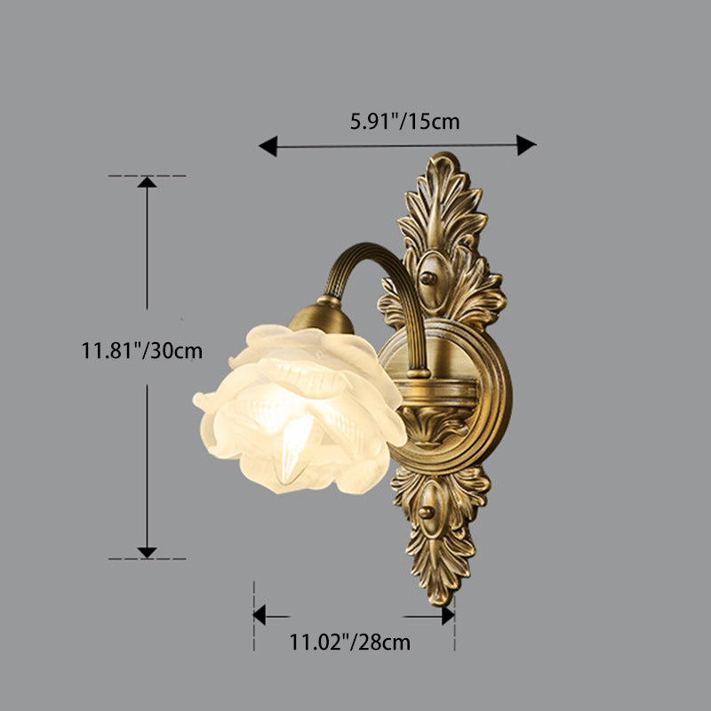 Lámpara Aplique de Pared de 1 Luz de Vidrio de Cobre con Flor Europea Tradicional Para Sala de Estar 