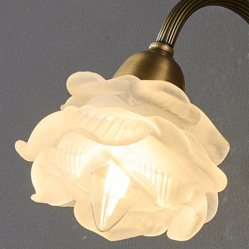 Lámpara Aplique de Pared de 1 Luz de Vidrio de Cobre con Flor Europea Tradicional Para Sala de Estar 