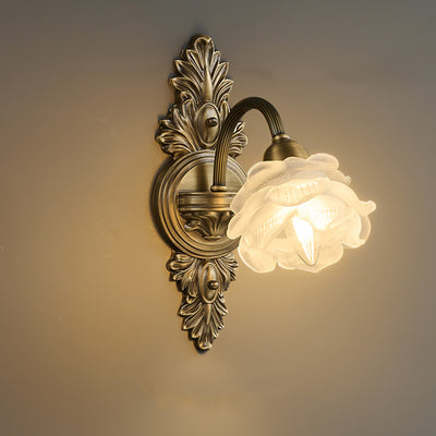 Lámpara Aplique de Pared de 1 Luz de Vidrio de Cobre con Flor Europea Tradicional Para Sala de Estar 