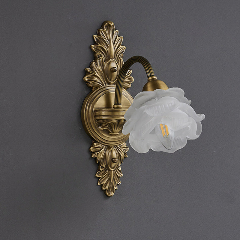 Lámpara Aplique de Pared de 1 Luz de Vidrio de Cobre con Flor Europea Tradicional Para Sala de Estar 