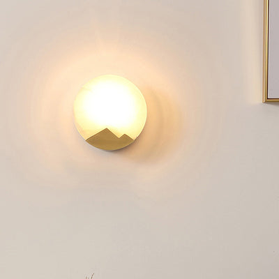 Contemporary Scandinavian Round Copper Stone 1-Light Wall Sconce Lamp For Living Room