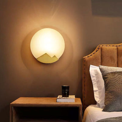 Contemporary Scandinavian Round Copper Stone 1-Light Wall Sconce Lamp For Living Room
