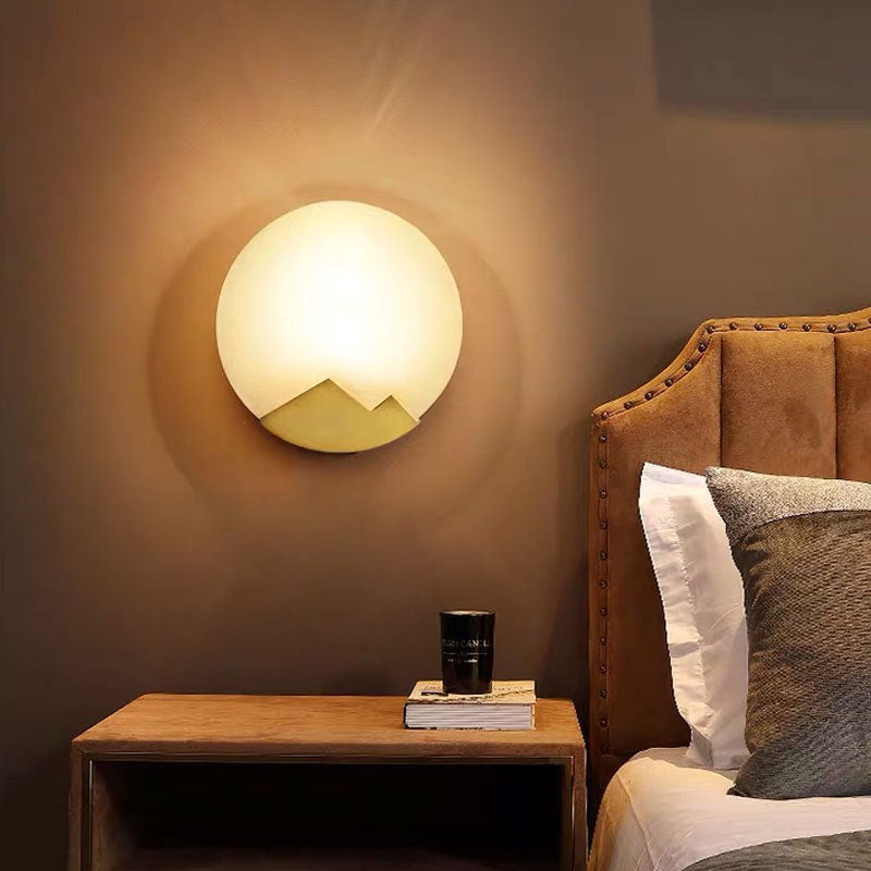 Contemporary Scandinavian Round Copper Stone 1-Light Wall Sconce Lamp For Living Room