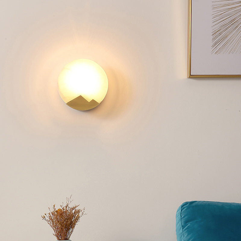 Contemporary Scandinavian Round Copper Stone 1-Light Wall Sconce Lamp For Living Room