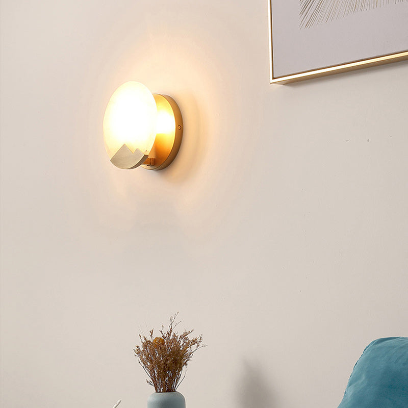 Contemporary Scandinavian Round Copper Stone 1-Light Wall Sconce Lamp For Living Room