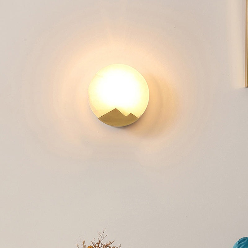 Contemporary Scandinavian Round Copper Stone 1-Light Wall Sconce Lamp For Living Room