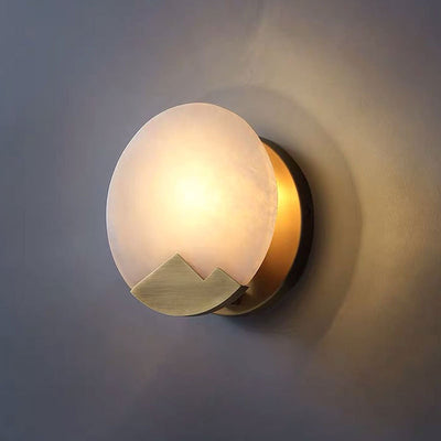 Contemporary Scandinavian Round Copper Stone 1-Light Wall Sconce Lamp For Living Room