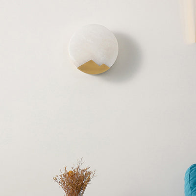 Contemporary Scandinavian Round Copper Stone 1-Light Wall Sconce Lamp For Living Room