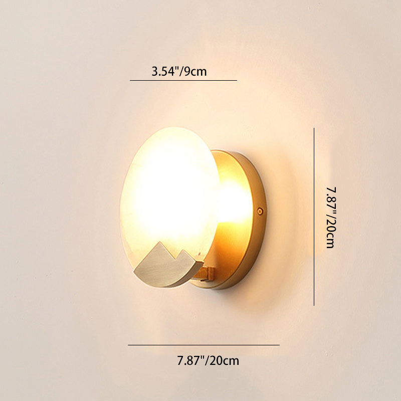 Contemporary Scandinavian Round Copper Stone 1-Light Wall Sconce Lamp For Living Room