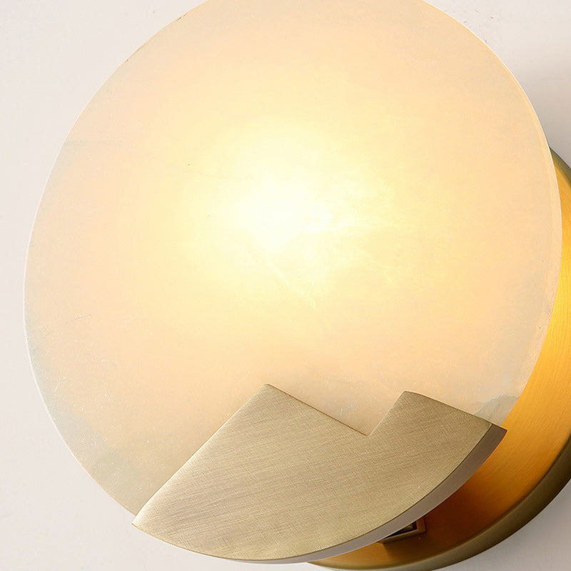 Contemporary Scandinavian Round Copper Stone 1-Light Wall Sconce Lamp For Living Room