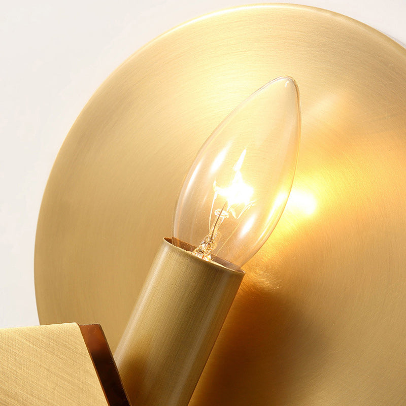 Contemporary Scandinavian Round Copper Stone 1-Light Wall Sconce Lamp For Living Room