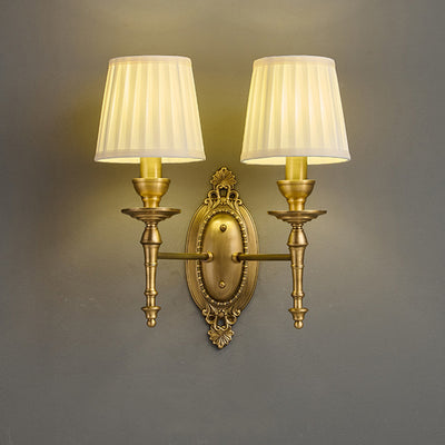 Traditionelle europäische Trommel Kupfer Stoff 1/2-Licht Wandleuchte für Wohnzimmer 
