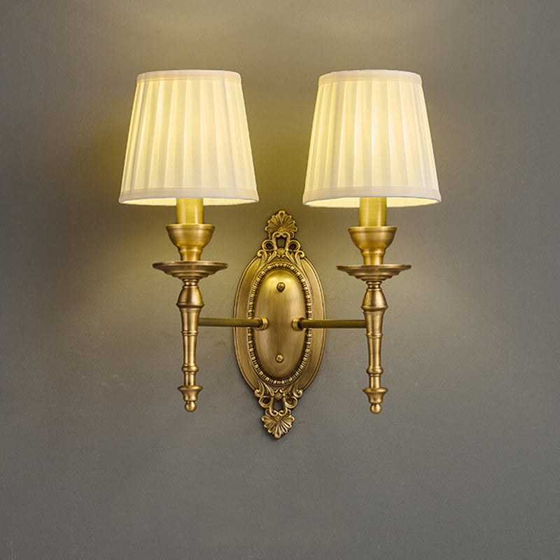 Traditionelle europäische Trommel Kupfer Stoff 1/2-Licht Wandleuchte für Wohnzimmer 