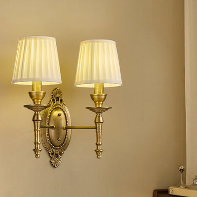 Traditionelle europäische Trommel Kupfer Stoff 1/2-Licht Wandleuchte für Wohnzimmer 