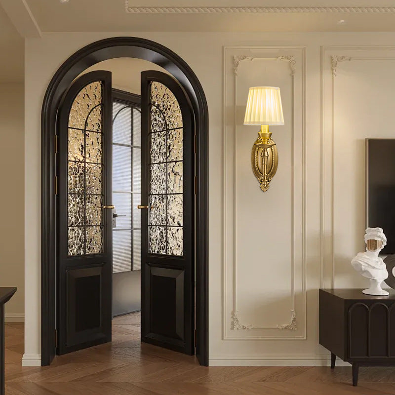 Traditionelle europäische Trommel Kupfer Stoff 1/2-Licht Wandleuchte für Wohnzimmer 