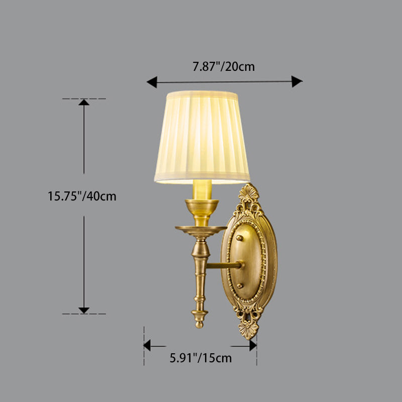 Traditionelle europäische Trommel Kupfer Stoff 1/2-Licht Wandleuchte für Wohnzimmer 