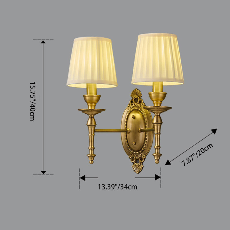 Traditionelle europäische Trommel Kupfer Stoff 1/2-Licht Wandleuchte für Wohnzimmer 