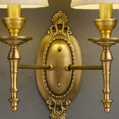 Traditionelle europäische Trommel Kupfer Stoff 1/2-Licht Wandleuchte für Wohnzimmer 