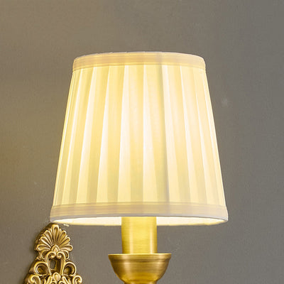 Traditionelle europäische Trommel Kupfer Stoff 1/2-Licht Wandleuchte für Wohnzimmer 