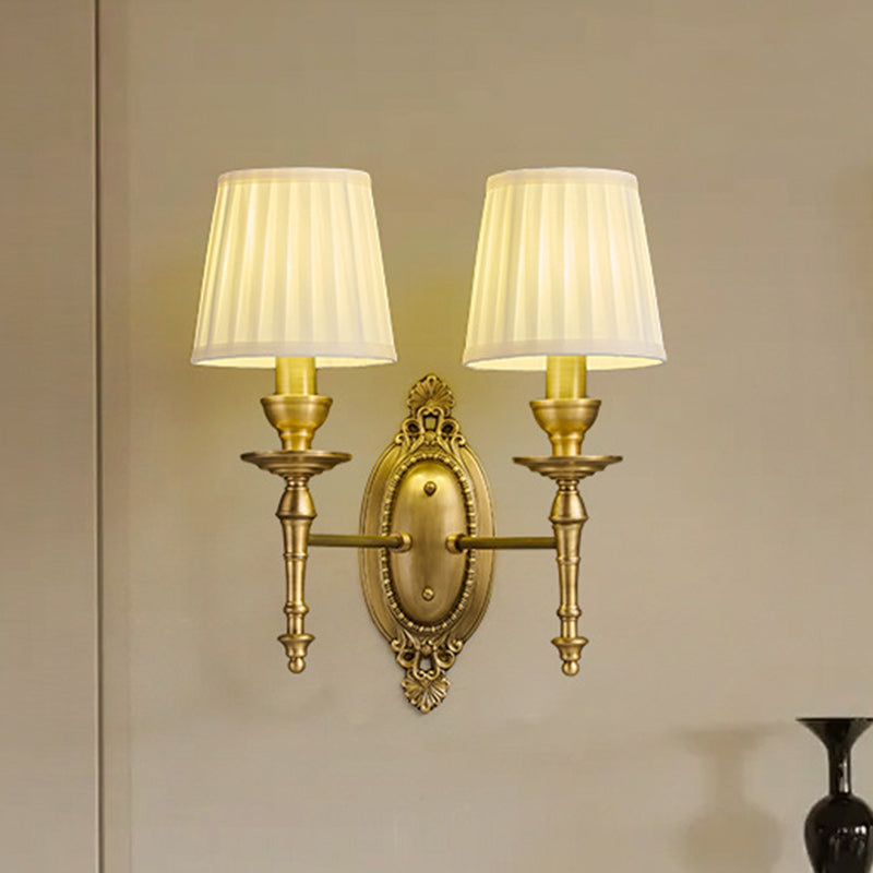 Traditionelle europäische Trommel Kupfer Stoff 1/2-Licht Wandleuchte für Wohnzimmer 