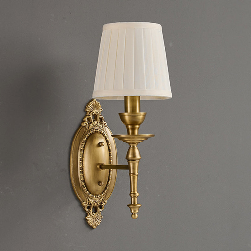 Traditionelle europäische Trommel Kupfer Stoff 1/2-Licht Wandleuchte für Wohnzimmer 