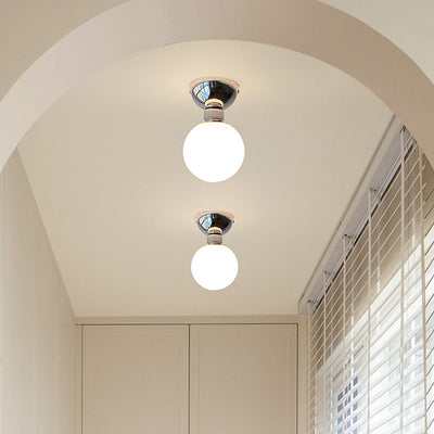 Modern Minimalist Globe Iron Glass 1-Light Semi-Flush Mount Ceiling Light For Living Room