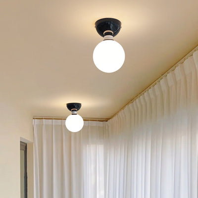 Modern Minimalist Globe Iron Glass 1-Light Semi-Flush Mount Ceiling Light For Living Room