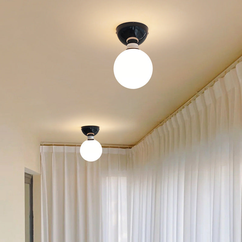 Modern Minimalist Globe Iron Glass 1-Light Semi-Flush Mount Ceiling Light For Living Room