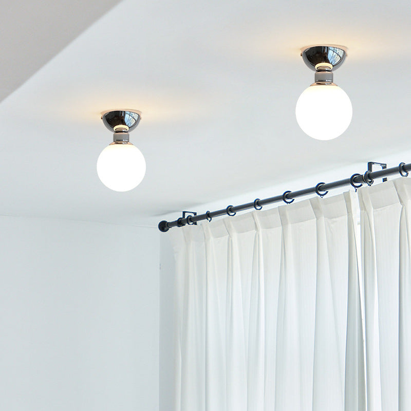 Modern Minimalist Globe Iron Glass 1-Light Semi-Flush Mount Ceiling Light For Living Room