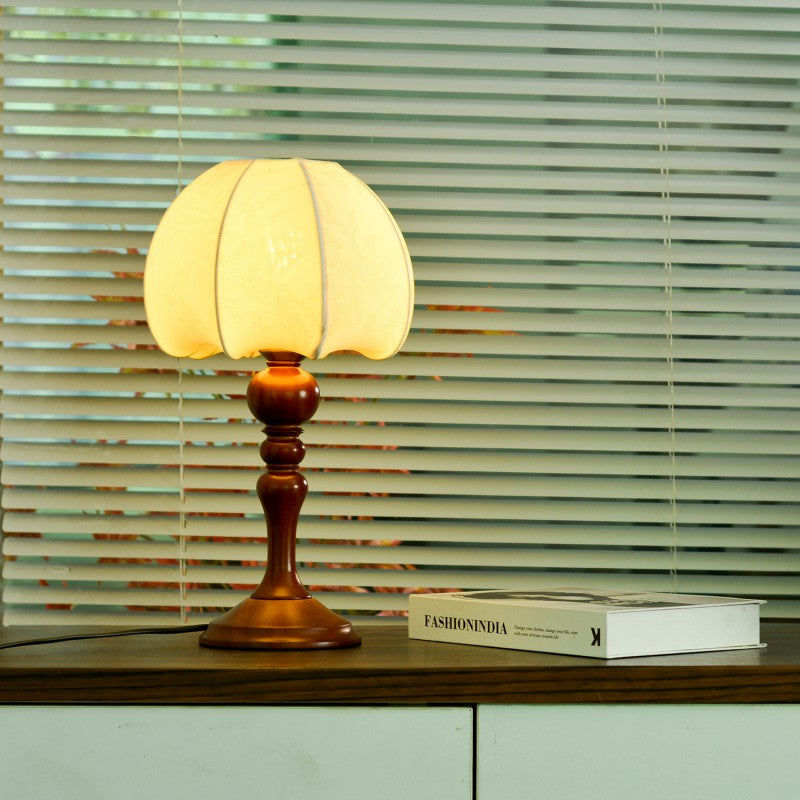 Lampe de table 1 lumière en tissu et bois avec dôme chinois traditionnel pour salon 