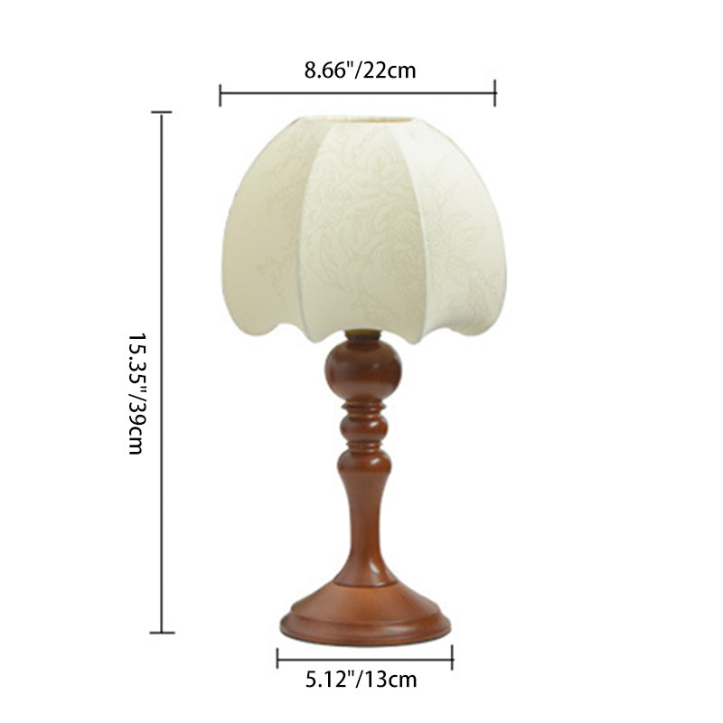 Lampe de table 1 lumière en tissu et bois avec dôme chinois traditionnel pour salon 
