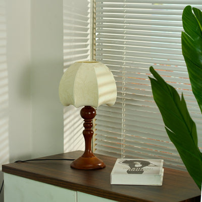 Lampe de table 1 lumière en tissu et bois avec dôme chinois traditionnel pour salon 