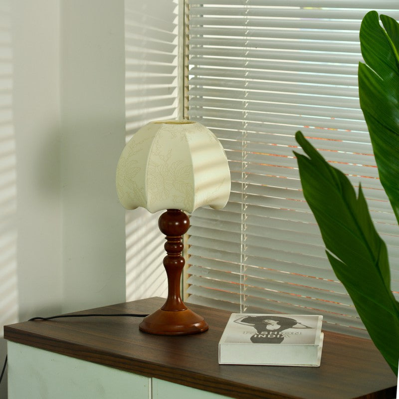 Lampe de table 1 lumière en tissu et bois avec dôme chinois traditionnel pour salon 