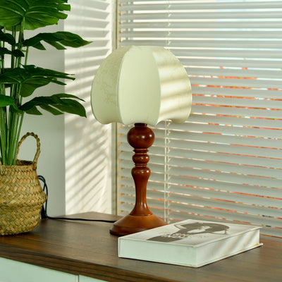 Lampe de table 1 lumière en tissu et bois avec dôme chinois traditionnel pour salon 