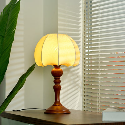 Lampe de table 1 lumière en tissu et bois avec dôme chinois traditionnel pour salon 