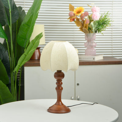 Lampe de table 1 lumière en tissu et bois avec dôme chinois traditionnel pour salon 