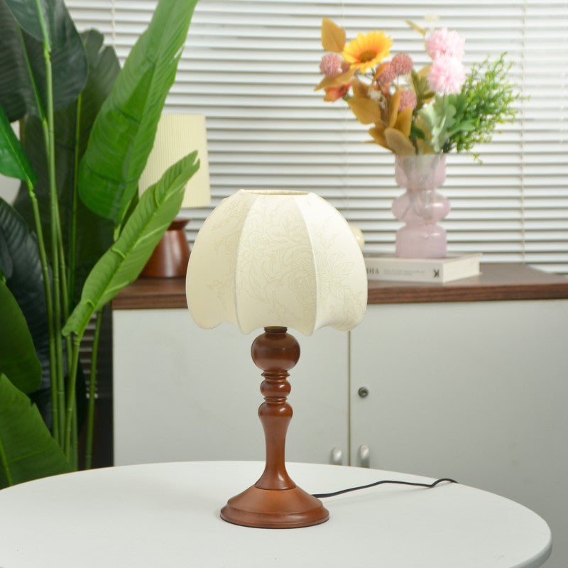 Lampe de table 1 lumière en tissu et bois avec dôme chinois traditionnel pour salon 