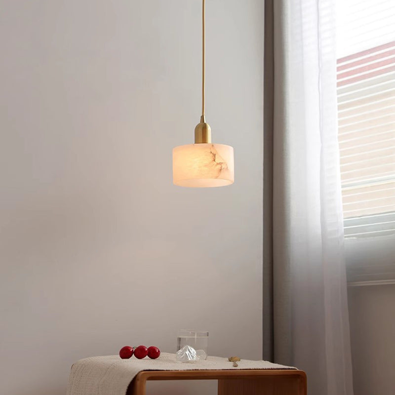 Lámpara colgante contemporánea de lujo cilindro cobre piedra de 1 luz para sala de estar 