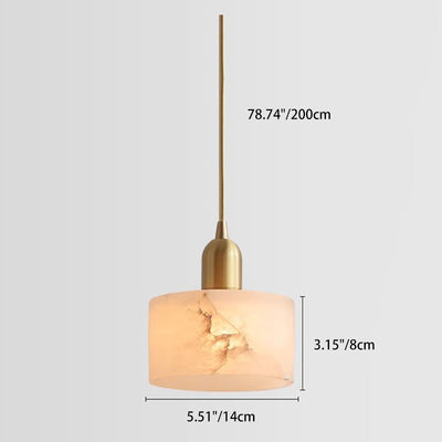 Lámpara colgante contemporánea de lujo cilindro cobre piedra de 1 luz para sala de estar 