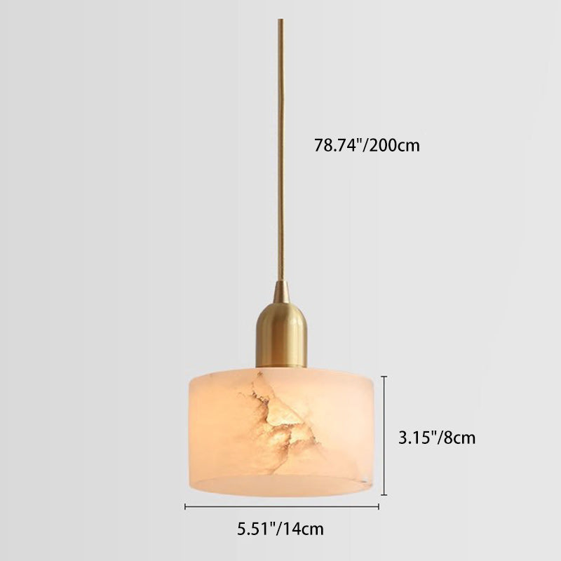 Lámpara colgante contemporánea de lujo cilindro cobre piedra de 1 luz para sala de estar 