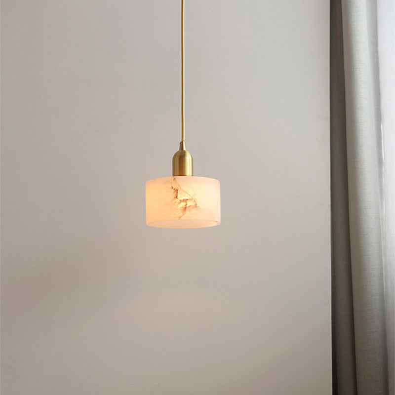 Lámpara colgante contemporánea de lujo cilindro cobre piedra de 1 luz para sala de estar 