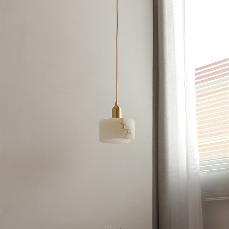 Zeitgenössische Luxus Zylinder Kupfer Stein 1-Licht Pendelleuchte für Wohnzimmer 
