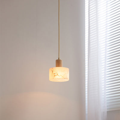 Lámpara colgante contemporánea de lujo cilindro cobre piedra de 1 luz para sala de estar 