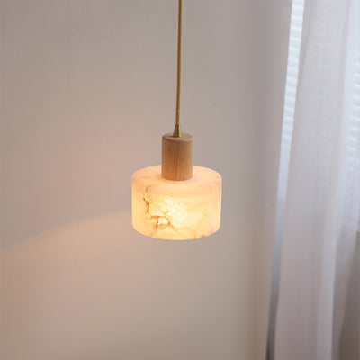 Lámpara colgante contemporánea de lujo cilindro cobre piedra de 1 luz para sala de estar 