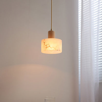Lámpara colgante contemporánea de lujo cilindro cobre piedra de 1 luz para sala de estar 