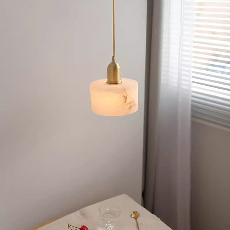 Lámpara colgante contemporánea de lujo cilindro cobre piedra de 1 luz para sala de estar 