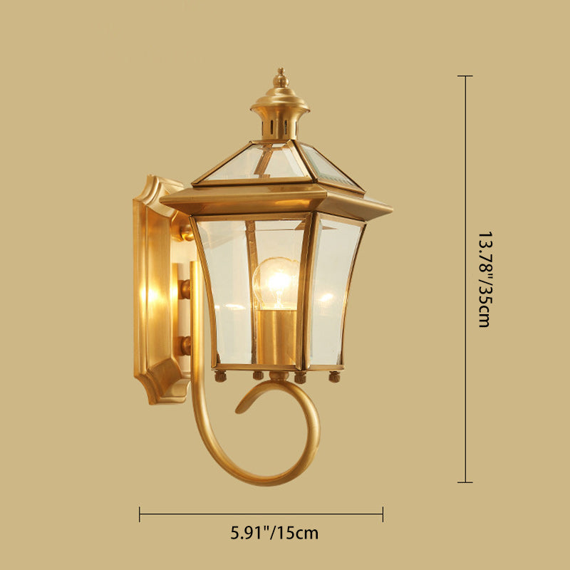 Lampe murale à un abat-jour en verre de cuivre trapézoïdal européen traditionnel pour jardin 