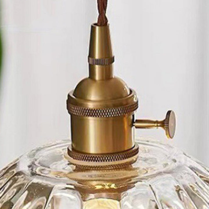 Traditional Japanese Flower Copper Glass 1-Light Pendant Light For Living Room